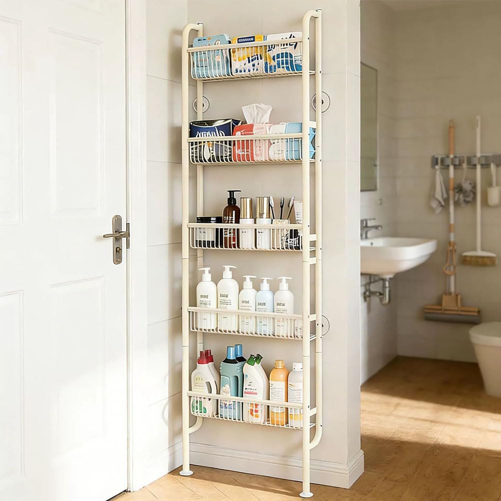 Behind The Door Storage Shelf, Narrow 5-Tier, White