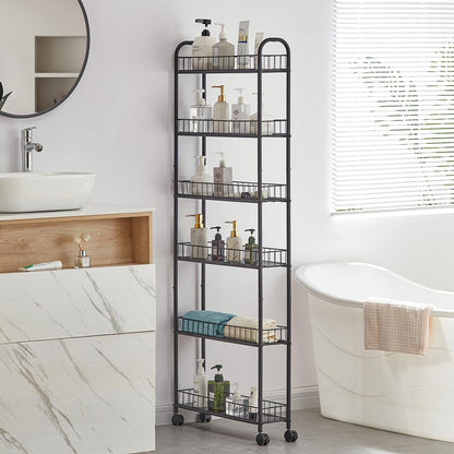 6in 6 Tier Slim Rolling Storage Cart,Mobile Shelving Unit with Wheels