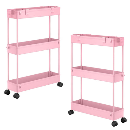 SPACELEAD Slim Storage Cart 3 Tier,Bathroom Organizer Rolling Utility,Mobile Shelving Unit Slide Out for Office, Kitchen, Laundry Room & Narrow Places,Black