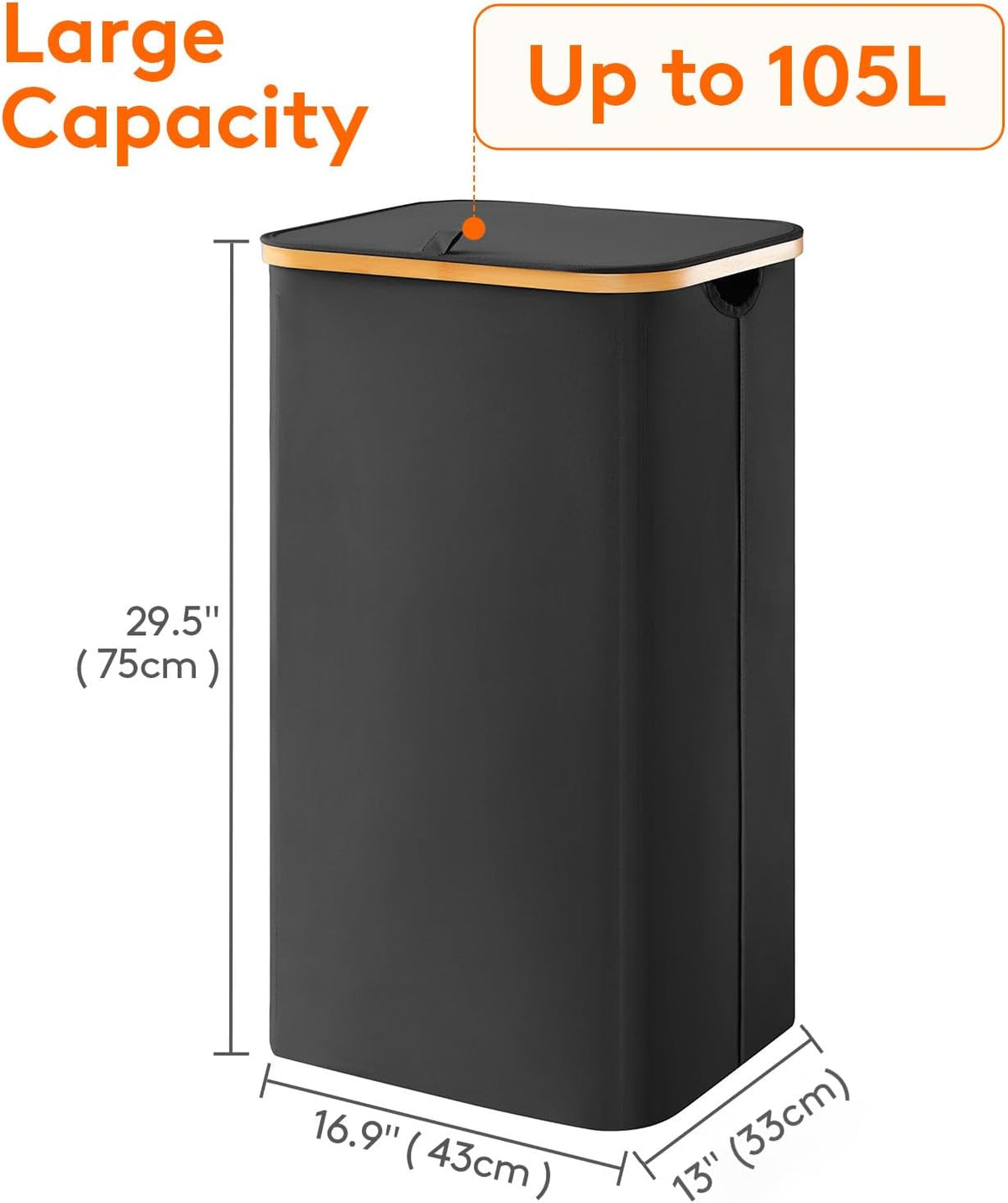 Lifewit 105L Large Laundry Basket with Lid, Removable Bags, Black