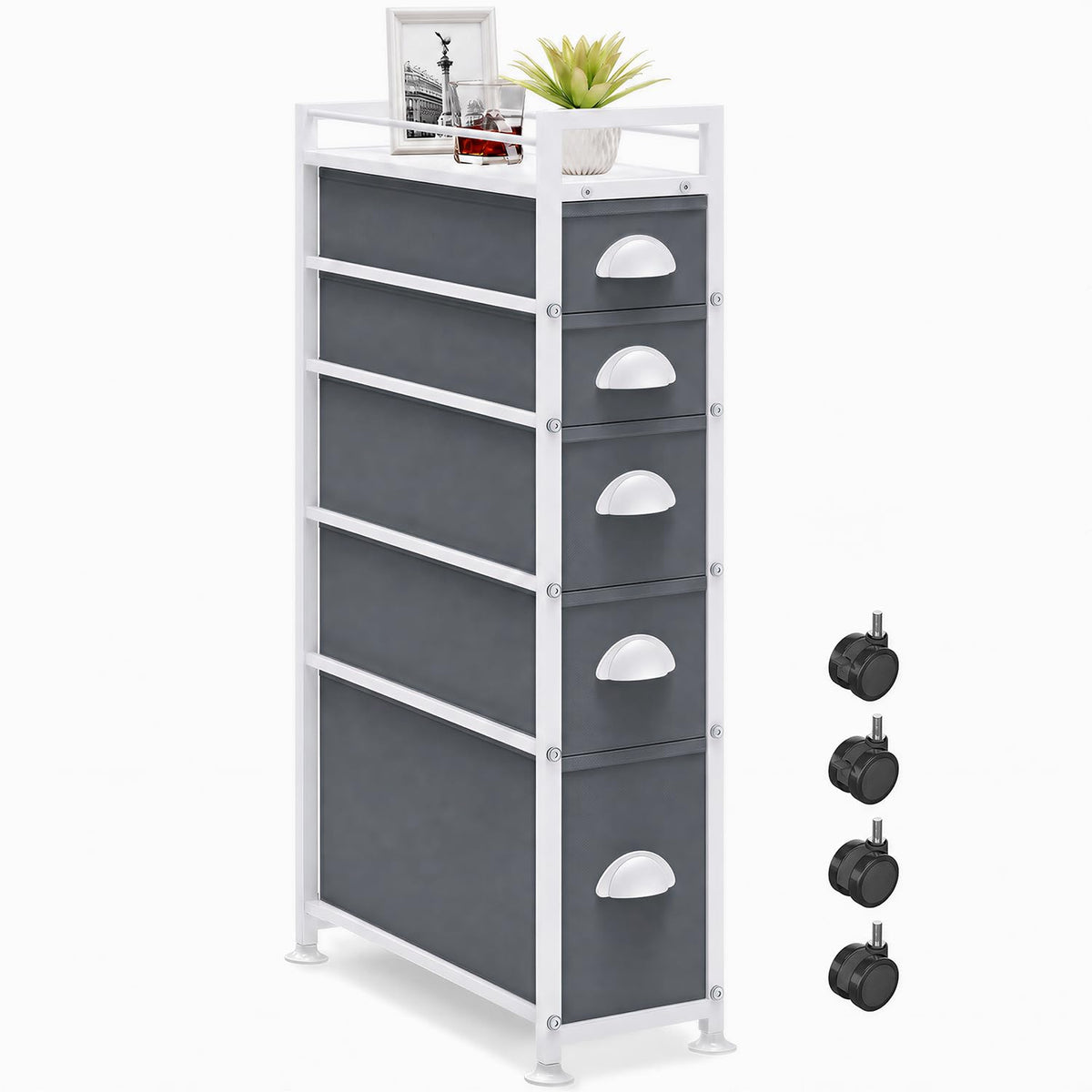 LASZOLA Narrow Cabinet Slim Storage Cart for Bathroom Small Space, Black