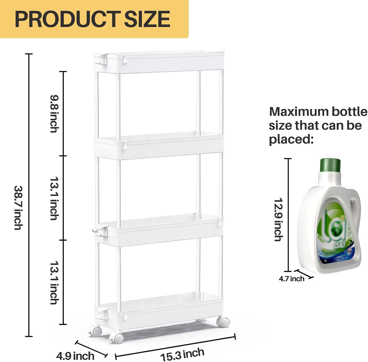 SPACEKEEPER Slim Rolling Storage Cart, 4 Tier Bathroom Cart Organizer,White