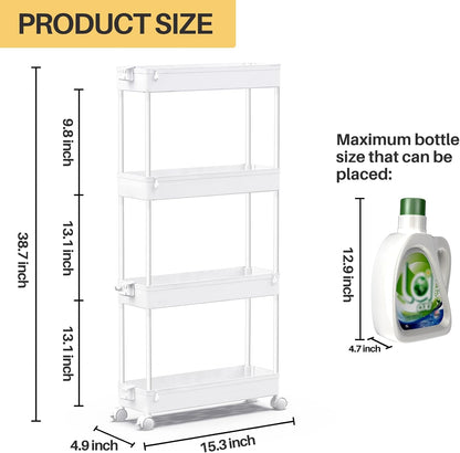 SPACEKEEPER Slim Rolling Storage Cart, 4 Tier Bathroom Cart Organizer,White