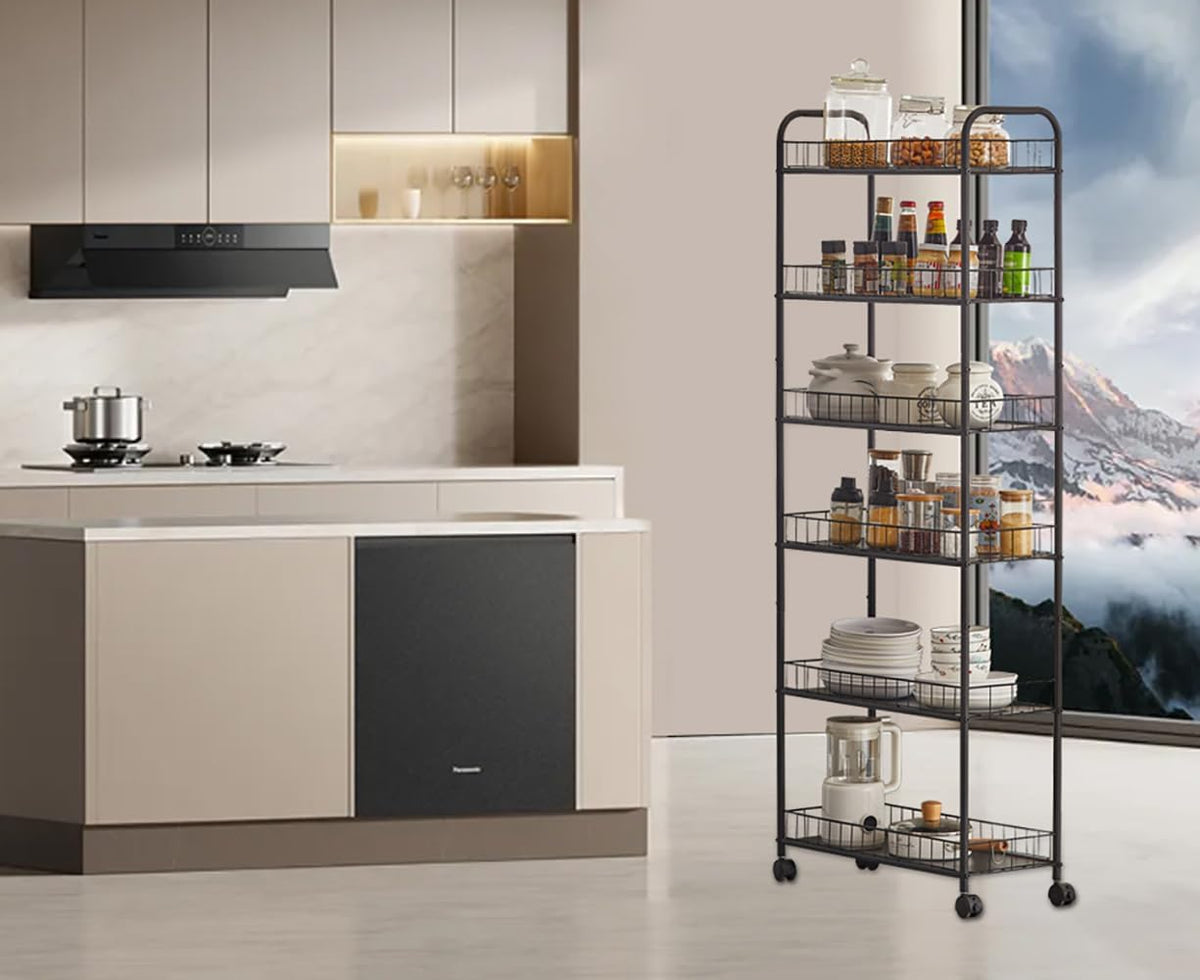 6in 6 Tier Slim Rolling Storage Cart,Mobile Shelving Unit with Wheels