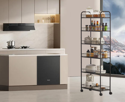 6in 6 Tier Slim Rolling Storage Cart,Mobile Shelving Unit with Wheels