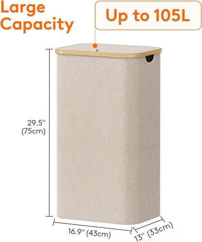 Lifewit 105L Large Laundry Basket with Lid, Removable Bags, Beige