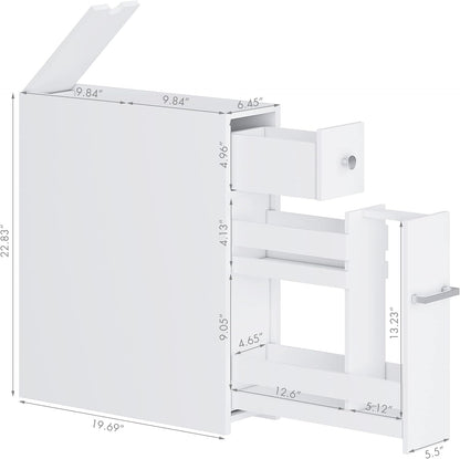 Spirich Slim Bathroom Storage Cabinet with Toilet Paper Holder, White