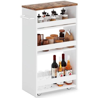 MARTY Slim Rolling Storage Cart, Wood Utility Kitchen Bathroom Laundry Cart