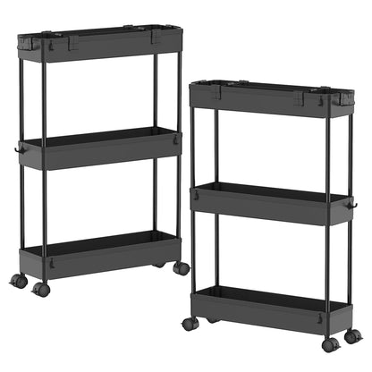 SPACELEAD Slim Storage Cart 3 Tier,Bathroom Organizer Rolling Utility,Mobile Shelving Unit Slide Out for Office, Kitchen, Laundry Room & Narrow Places,Black