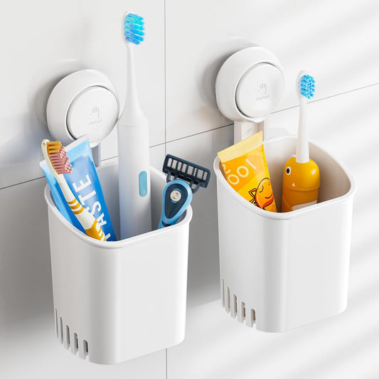 TAILI Suction Cup Toothbrush Holders for Bathroom Wall 2Pack, White