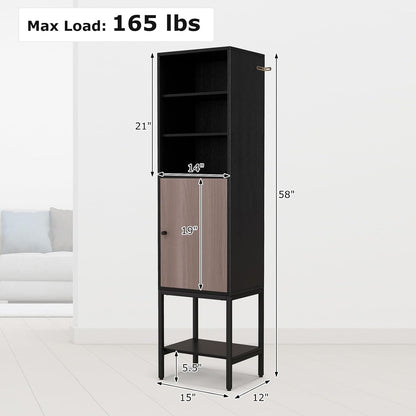 Tangkula Tall Bathroom Storage Cabinet with 1 Door and 4 Shelves, 57" H Narrow Floor Cabinet with Adjustable Shelves, Tall Slim Bathroom Cabinet for Living Room, Entryway, Kitchen (Black)