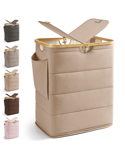 MIZATTO 2 Section Laundry Hamper with Lid, 140L Quilted Puffer Basket