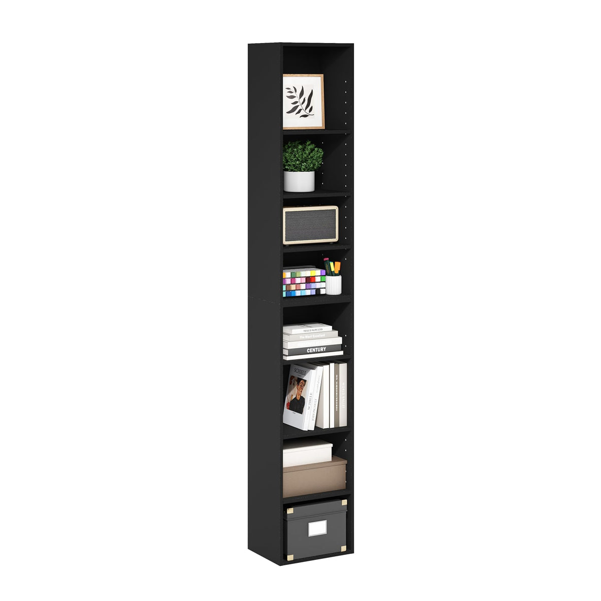 Furinno LUDER Book Shelf, 6-Tier Tall Modern Bookshelf, Bookcase with Open Shelves, 9.3 x 12 x 71, for Living Room, Bedroom, Home Office, White
