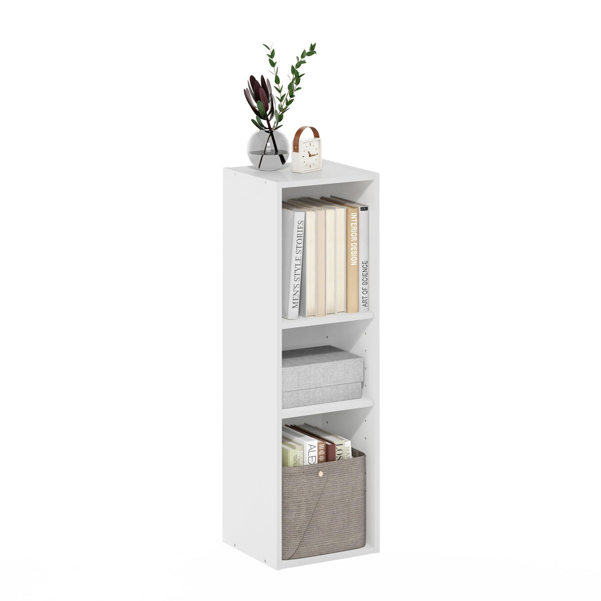 Furinno LUDER Book Shelf, 6-Tier Tall Modern Bookshelf, Bookcase with Open Shelves, 9.3 x 12 x 71, for Living Room, Bedroom, Home Office, White
