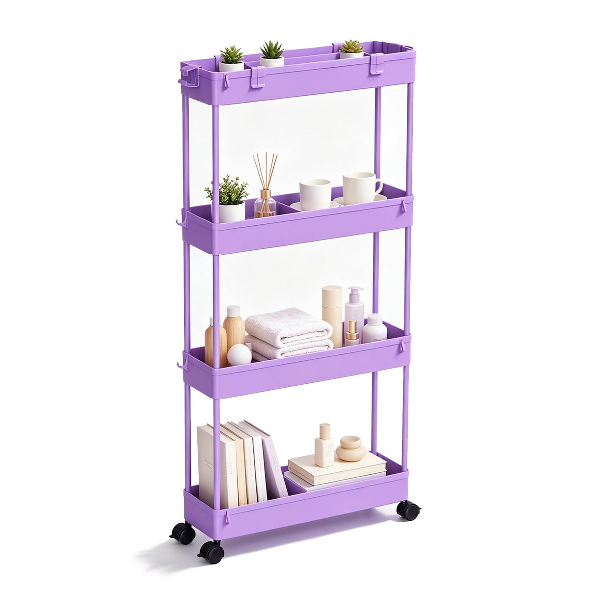 SPACELEAD Slim Storage Cart(2 Pack),4-Tier Rolling Utility Organizer
