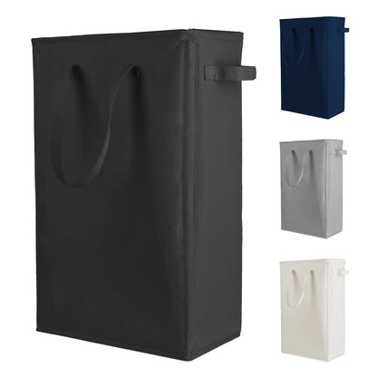 Odonata Slim Laundry Hamper Handles Collapsible Laundry Basket Thin Dirty Clothes Basket Narrow Laundry Bag Foldable Dirty Hamper 45L (Beige)
