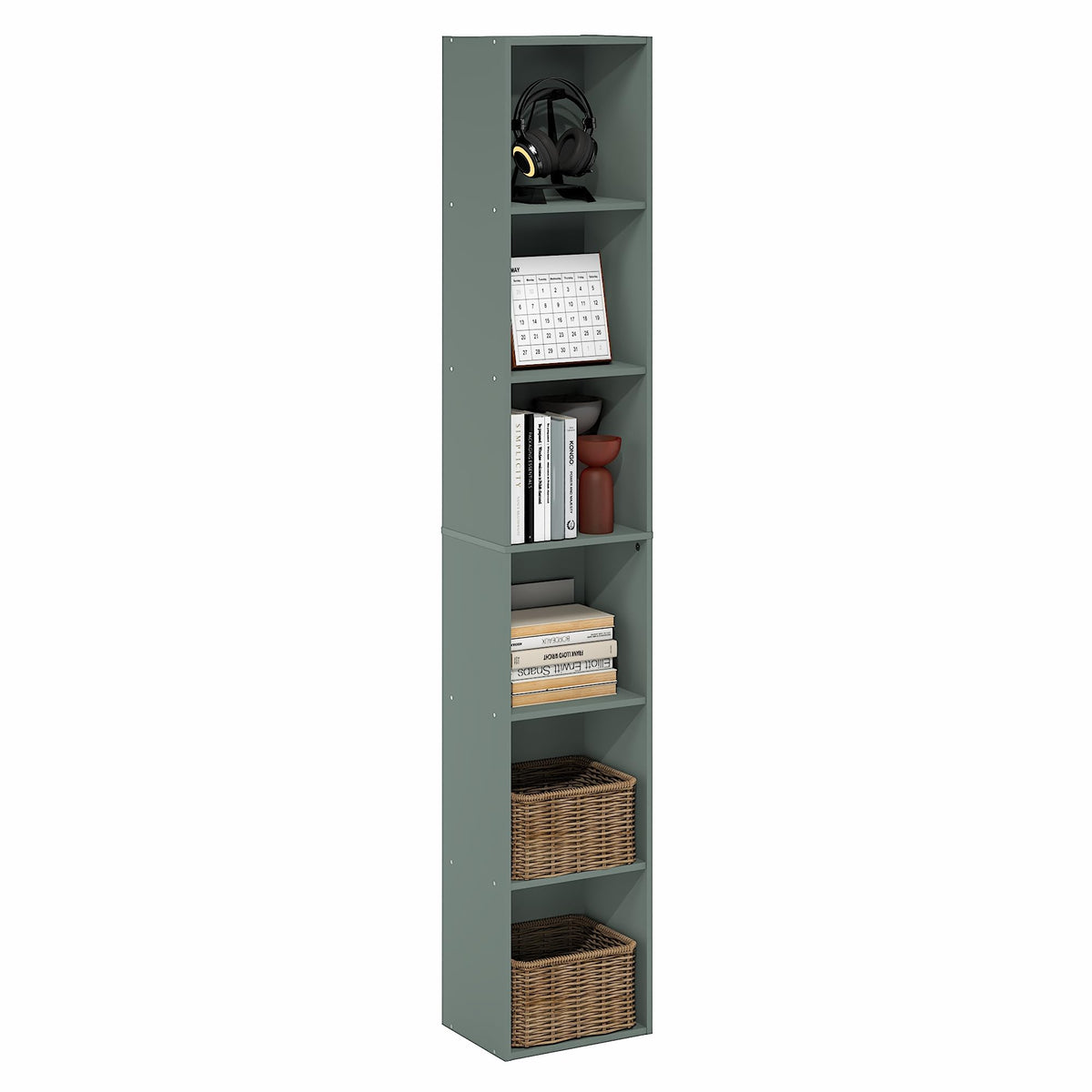 Furinno LUDER Book Shelf, 6-Tier Tall Modern Bookshelf, Bookcase with Open Shelves, 9.3 x 12 x 71, for Living Room, Bedroom, Home Office, White
