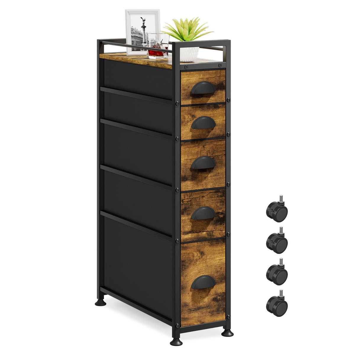 LASZOLA Narrow Cabinet Slim Storage Cart for Bathroom Small Space, Black