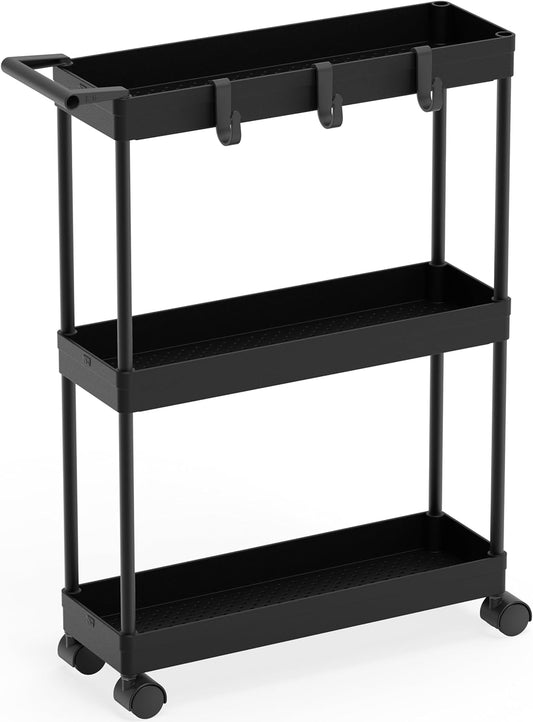 Simple Houseware 3-Tier Slim Rolling Cart w/Handle 5.5" Wx27.5 H, Black