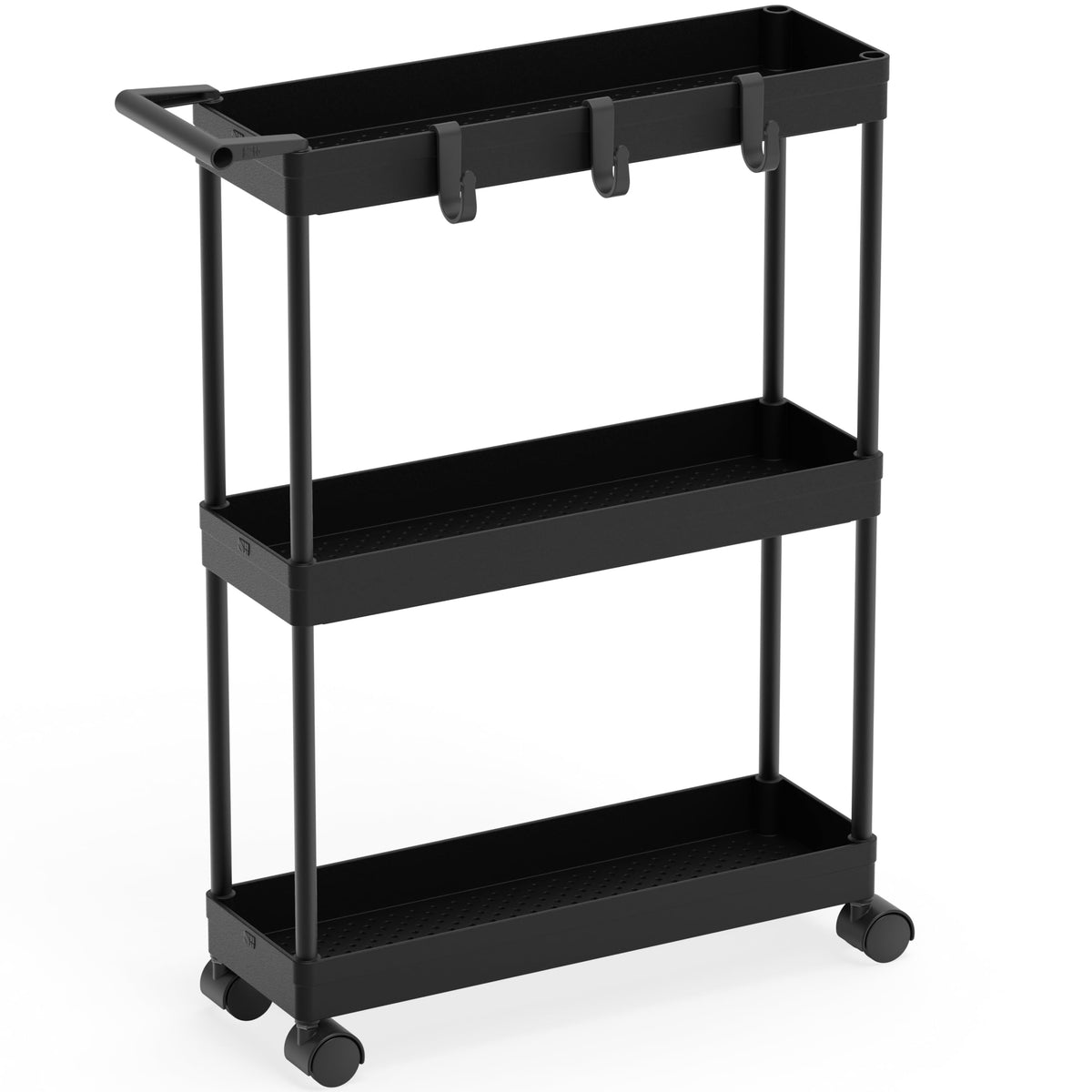 Simple Houseware 3-Tier Slim Rolling Cart w/Handle 5.5" Wx27.5 H, Black
