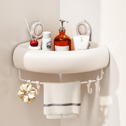 CICUFY Shower Caddy Suction Cup, 2 Pack No Drilling Corner Shower Shelves, Rust Proof Bathroom Storage Organizer, Shower Corner Caddy with Removable Hooks and Towel Bar, Triangle, Cream