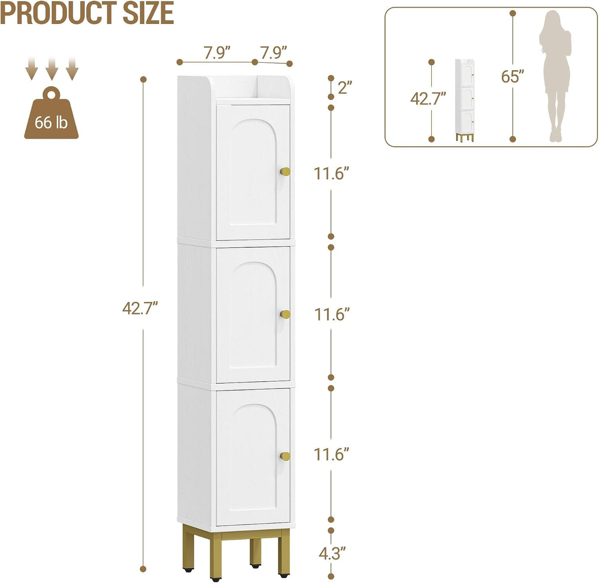 Hzuaneri Slim Bathroom Storage Cabinet, Narrow Bathroom Organizers,3 Doors