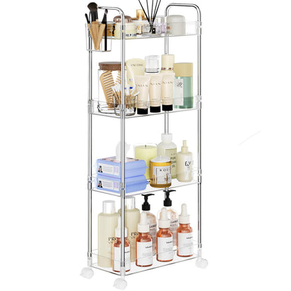 SPACEKEEPER 5 Tier Storage Rolling Cart, Bathroom Cart with Wheels, White