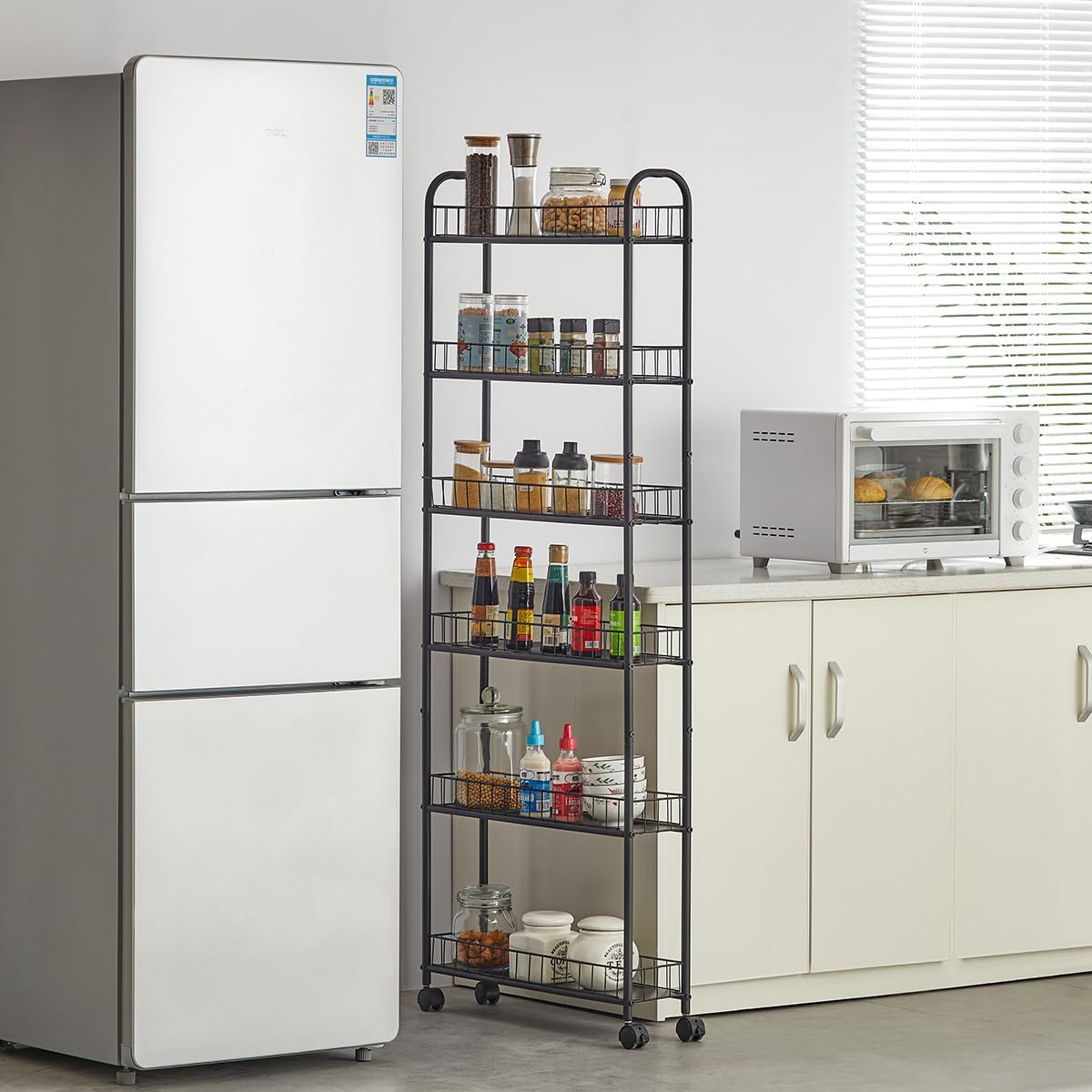 6in 6 Tier Slim Rolling Storage Cart,Mobile Shelving Unit with Wheels