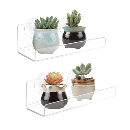 2 Pack Window Plant Shelves, 9 Inch Acrylic Suction Cup Shelf, Window Sill Extender for Indoor Succulents, Herb Planters, Micro Greens, Bathroom Organizer