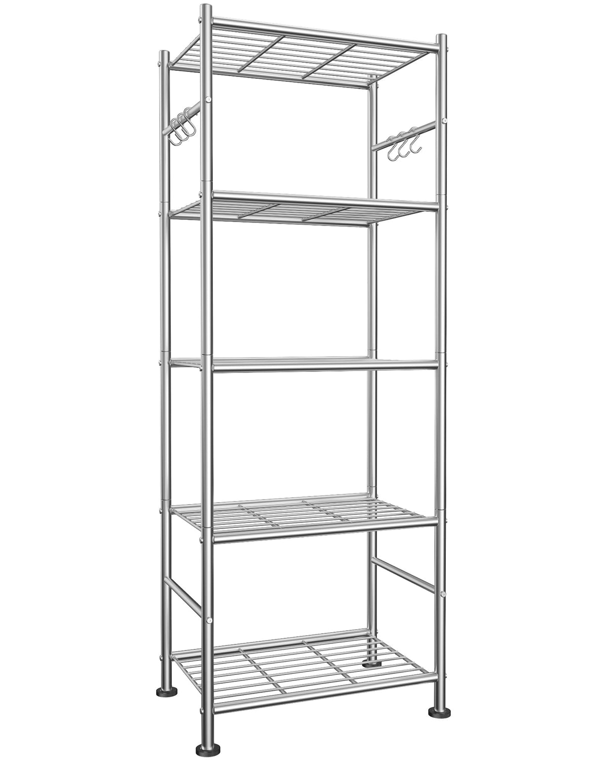 Sakugi 5T Storage Rack Organizer with Hooks, Heavy Duty Metal Garage Rack with Leveling Feet, Freestanding Utility Rack for Bedroom, Balcony and Garage, 18.1"×12.4"×56.8", White