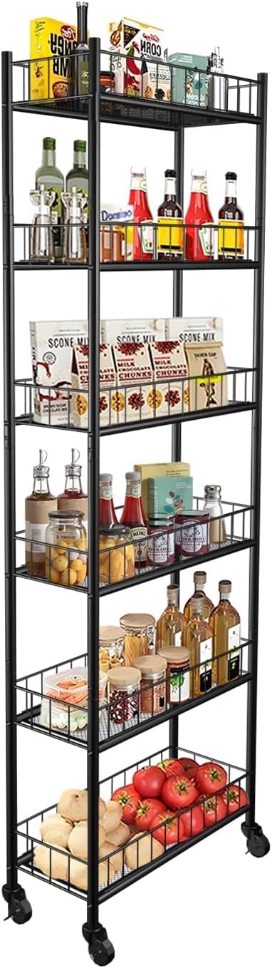 Utility Slim Storage Cart 6 Tier Narrow Metal Frame Carts