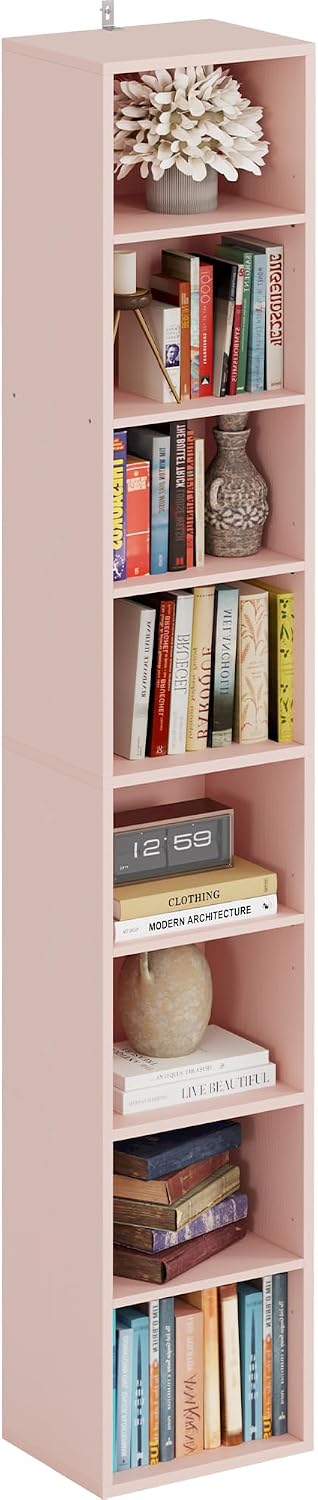 IRONCK Tall Narrow Bookshelf 8 Tiers, Compact Corner Bookcase, Floor Standing Display Storage Shelves 71 in Tall, Easy to Match for Living Room, Office, Study, Bedroom