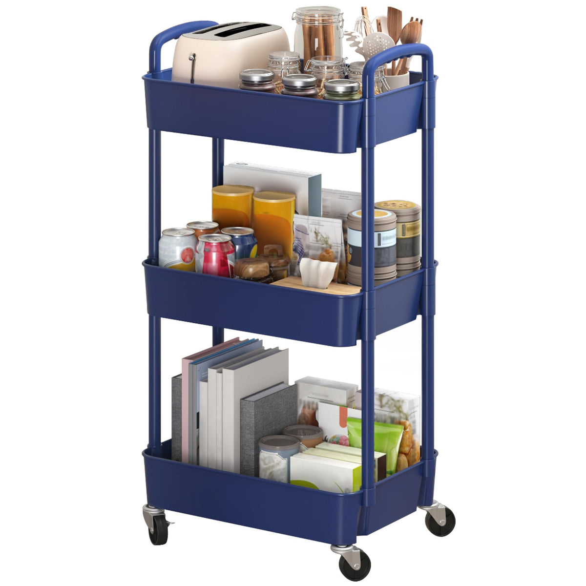 Sywhitta 4-Tier Plastic Rolling Utility Cart with Wheels for Storage,White