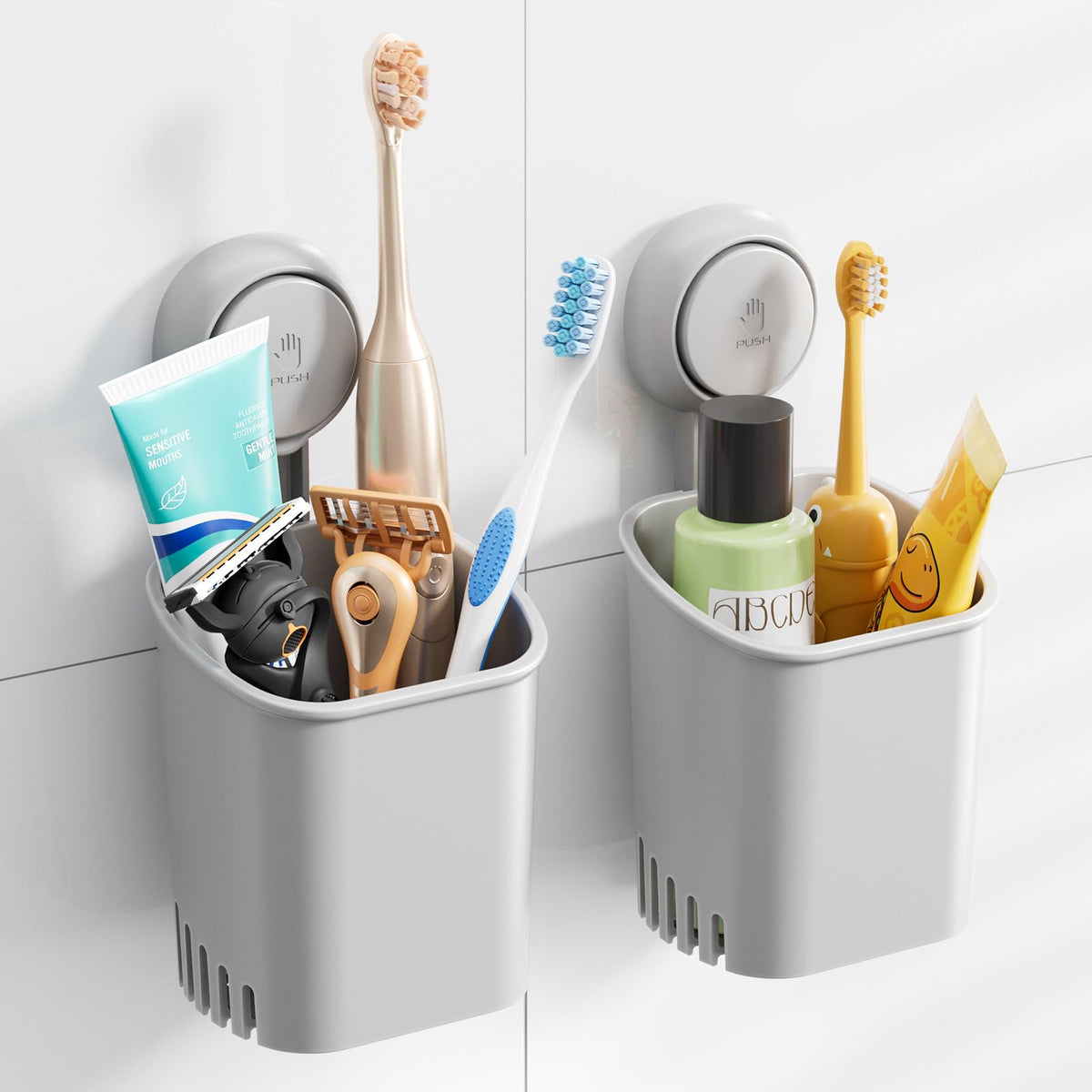 TAILI Suction Cup Toothbrush Holders for Bathroom Wall 2Pack, White