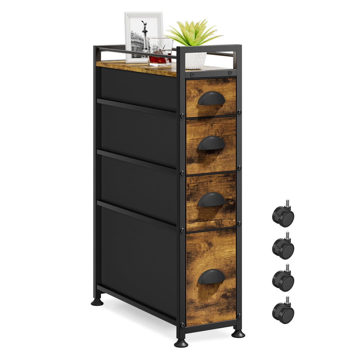 LASZOLA Narrow Cabinet Slim Storage Cart for Bathroom Small Space, Black