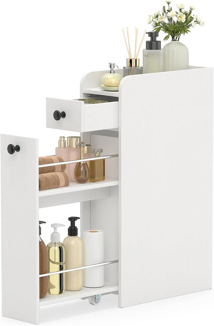 LOKO Slim Bathroom Storage Cabinet, 7" Narrow Storage Unit (White)