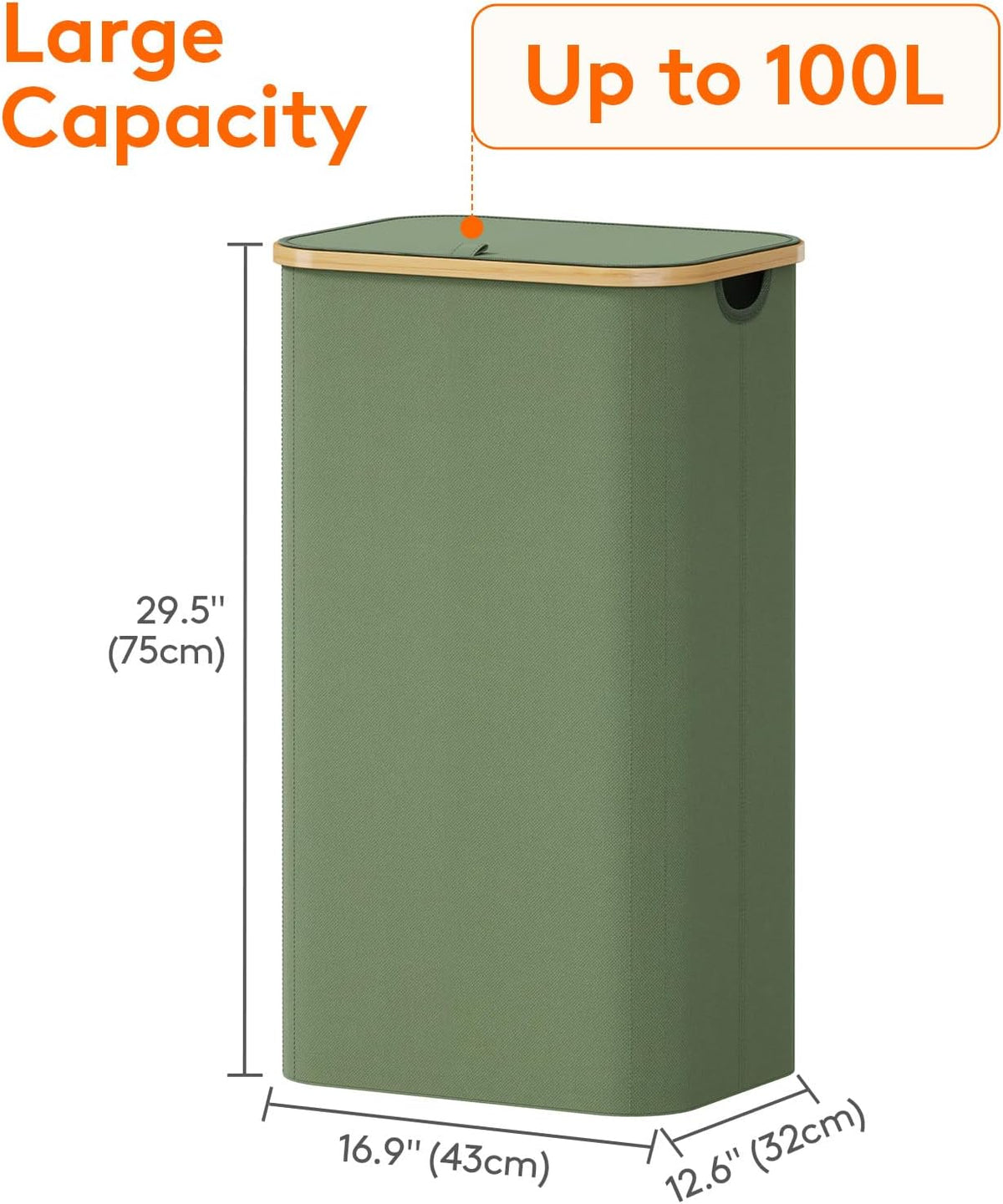 Lifewit 105L Large Laundry Basket with Lid, Removable Bags, Green