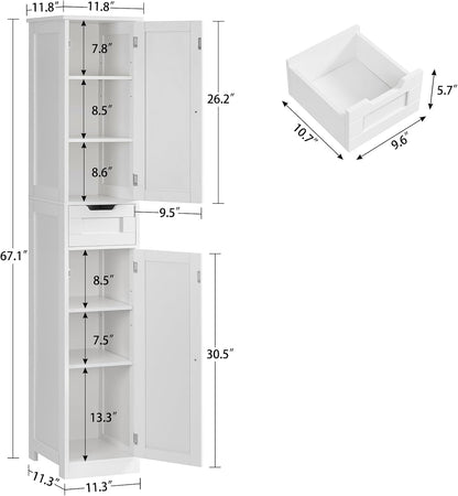 Iwell 66.9" Tall Bathroom Storage Cabinet with 2 Doors & 1 Drawer