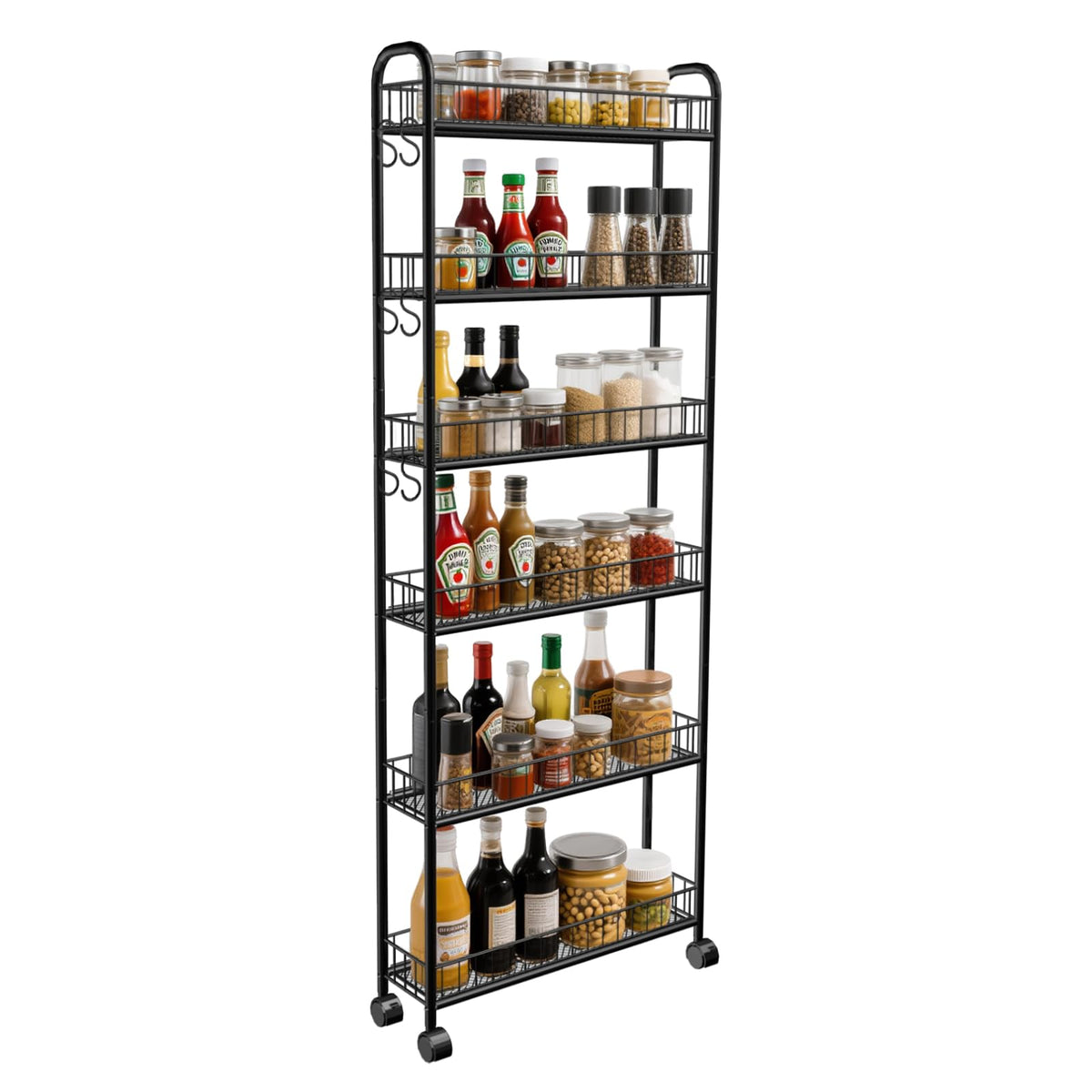 6in 6 Tier Slim Rolling Storage Cart,Mobile Shelving Unit with Wheels