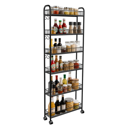 6in 6 Tier Slim Rolling Storage Cart,Mobile Shelving Unit with Wheels