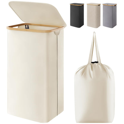Lifewit 105L Large Laundry Basket with Lid, Removable Bags, Beige