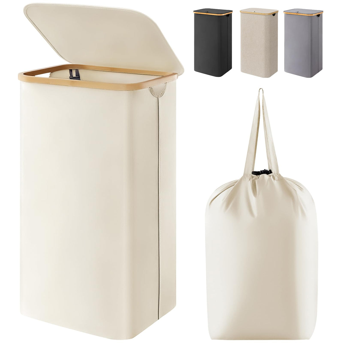 Lifewit 105L Large Laundry Basket with Lid, Removable Bags, Green
