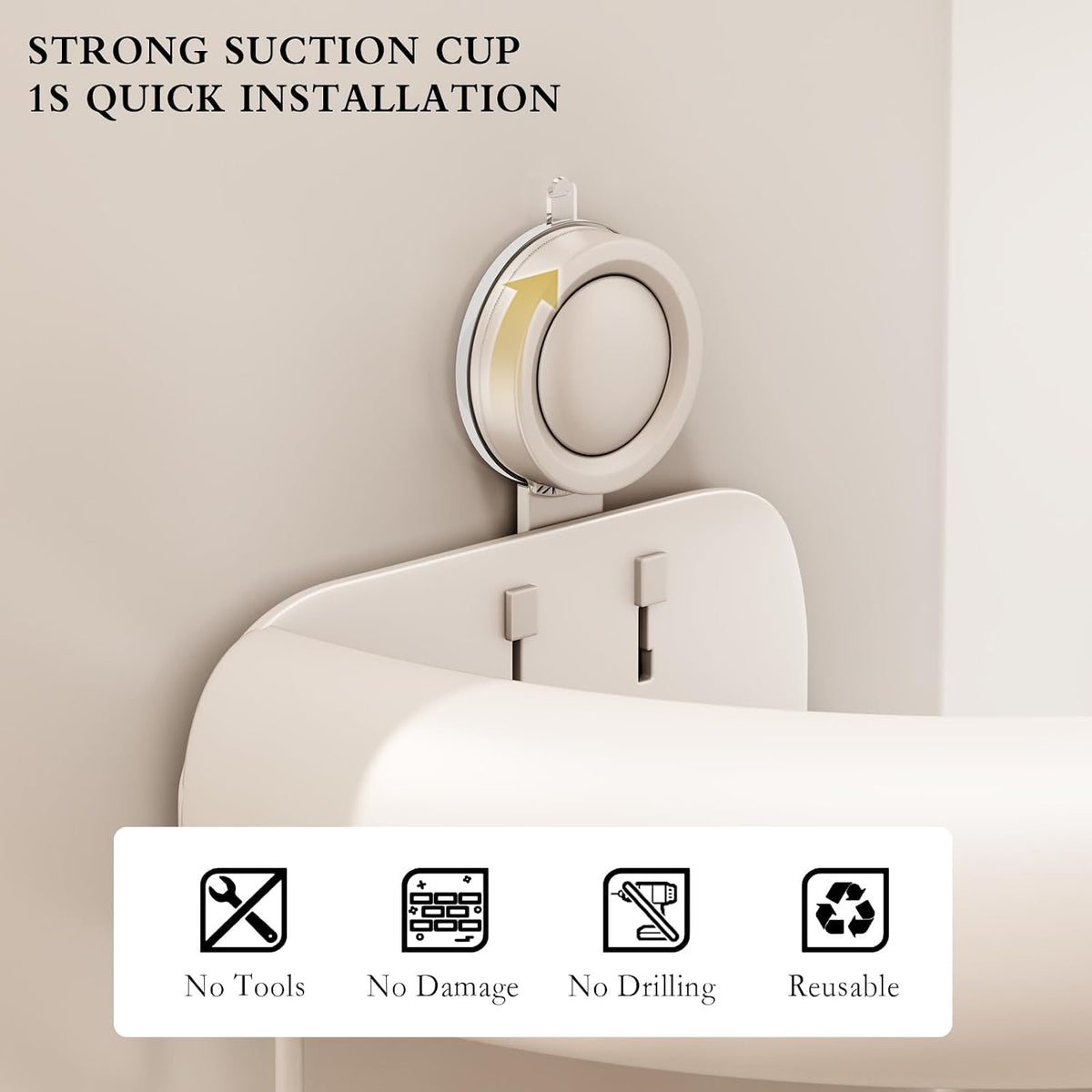 CICUFY Shower Caddy Suction Cup, 2 Pack No Drilling Corner Shower Shelves, Rust Proof Bathroom Storage Organizer, Shower Corner Caddy with Removable Hooks and Towel Bar, Triangle, Cream
