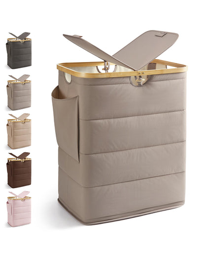 MIZATTO 2 Section Laundry Hamper with Lid, 140L Quilted Puffer Basket