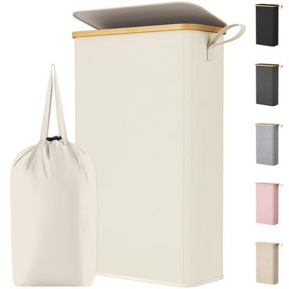 Lifewit 65L Slim Laundry Hamper with Lid and Removable Bag, Beige