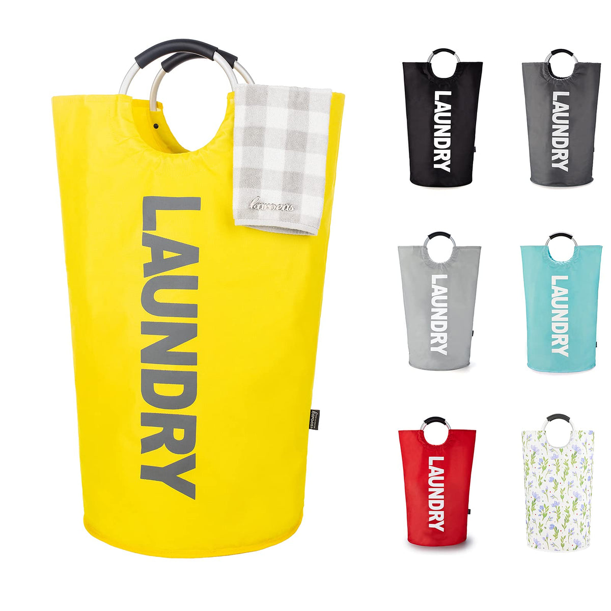 Caroeas Tall Laundry Basket 90L, Large Hamper, Freestanding Laundry Bag