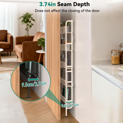 Behind The Door Storage Shelf, Narrow 5-Tier, White