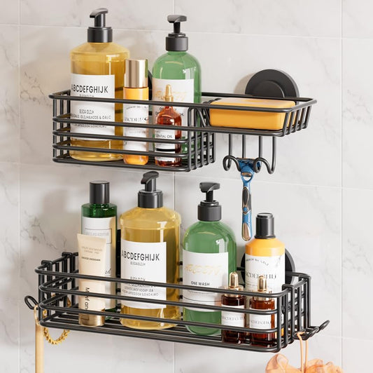 TAILI 2 Pack Shower Caddy Suction Cup, Heavy Duty Shower Organizer, Black