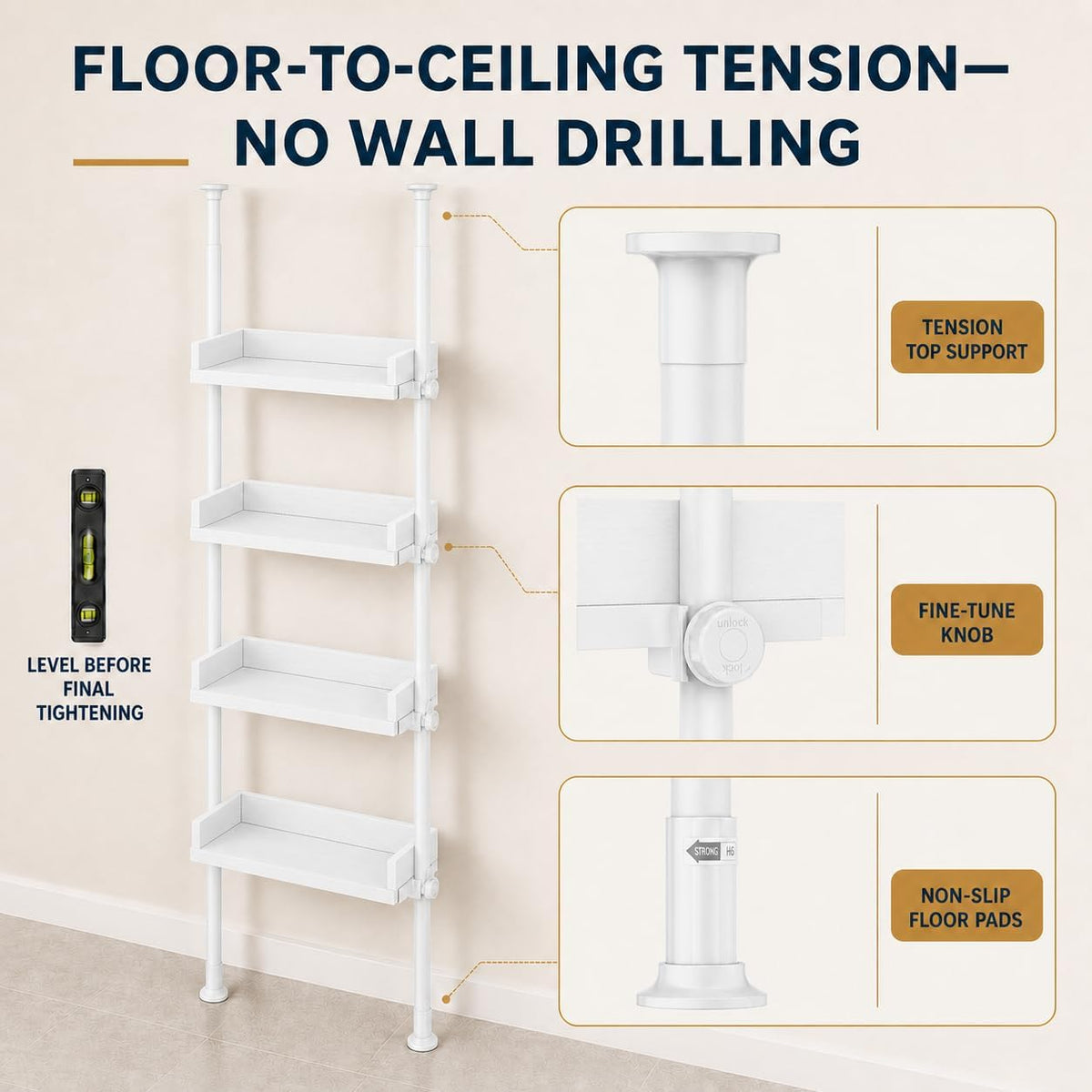 ALLZONE Tension Over The Toilet Storage Cabinet, No-Drill, Fits 92-116 in.