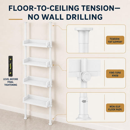 ALLZONE Tension Over The Toilet Storage Cabinet, No-Drill, Fits 92-116 in.